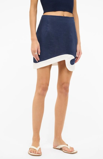 Staud Leandro Linen Wave Mini Skirt In Navy/white