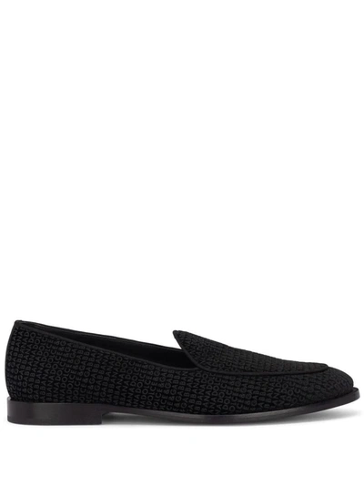 Dolce & Gabbana Logo-print Leather Slippers In Black