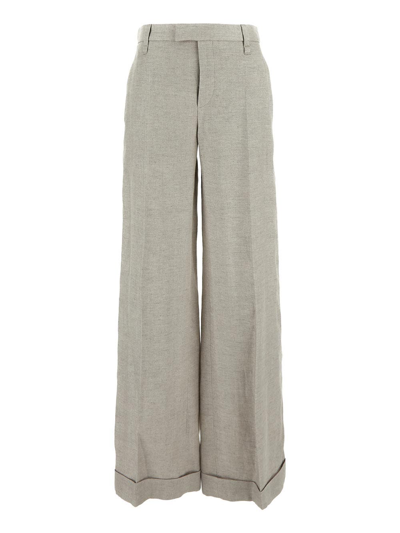 Brunello Cucinelli High-waist Tailored Linen Trousers In Grey