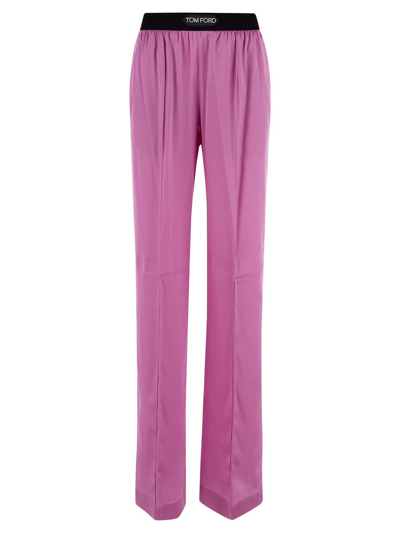Tom Ford Logo Waistband Straight Leg Trousers In Pink