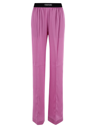 Tom Ford Logo Waistband Straight Leg Pants In Pink