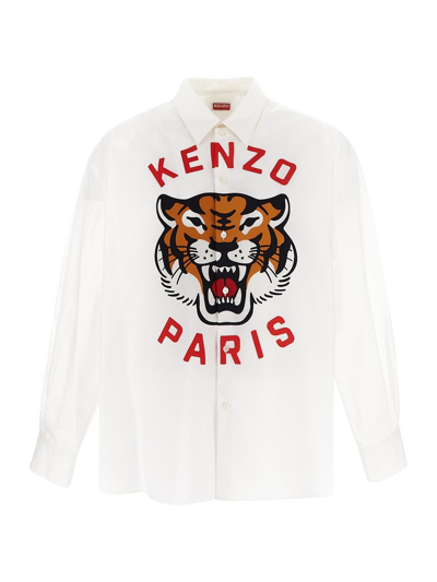 Kenzo Luck Tiger Cotton Button-up Shirt In Blanc
