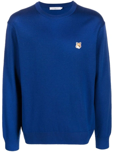 Maison Kitsuné Sweater With Embroidery In Blue