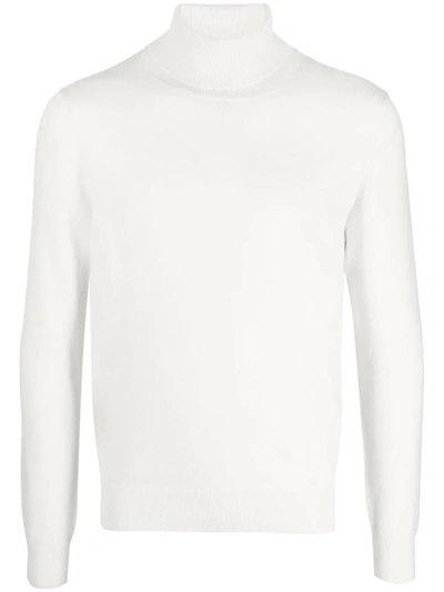 Malo Shaved Cyclist Turtleneck Knit Sweater In White