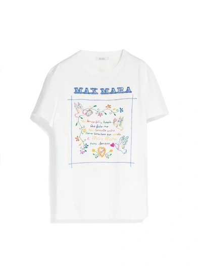 Max Mara Embroidered Cotton Short Sleeve T-shirt In White