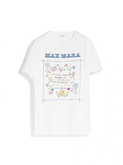 Max Mara Embroidered Cotton Short Sleeve T-shirt In Beige