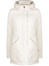 Woolrich Hooded Duck Feather Coat In Cream