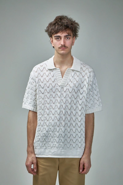 Daily Paper Mens White Yinka Patterned Cotton-knit Polo Shirt