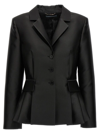 Alberta Ferretti Mikado Silk Single Breasted Blazer In Black