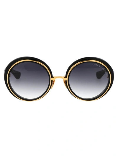Dita Micro-round Sunglasses In 01 Black - Yellow Gold W/ Dark Grey To Clear Gradient