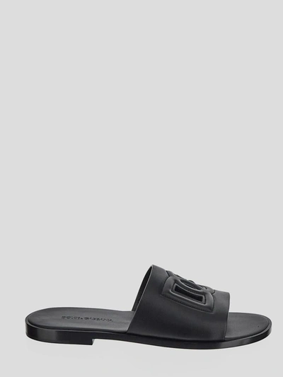 Dolce & Gabbana Leather Sandals In Grey