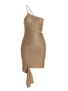 Andreädamo Mono Shoulder Knit Mini Dress In Beige