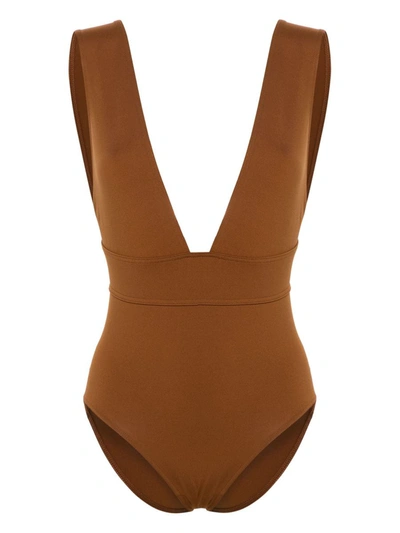 Eres Pigment V-neck Swimsuit In Caramelo