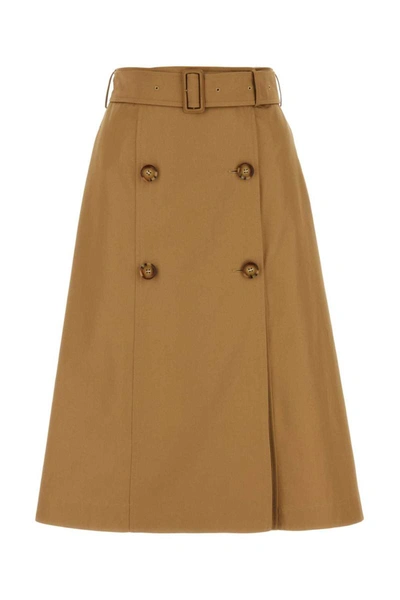 Burberry Medium Camel Cotton Skirt In New