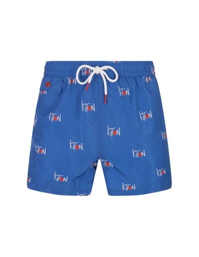 Kiton All Over Logo Swim Shorts In Royal Blue