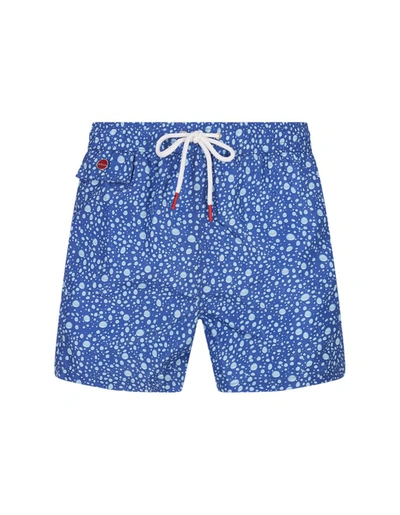 Kiton Blue Swim Shorts With Water Drops Pattern