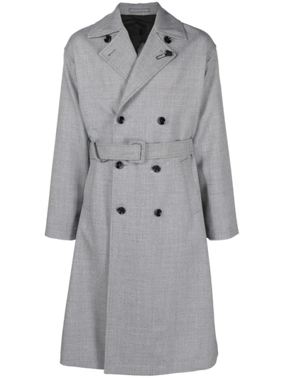 Lardini Notched-lapels Wool Trench Coat In Grey