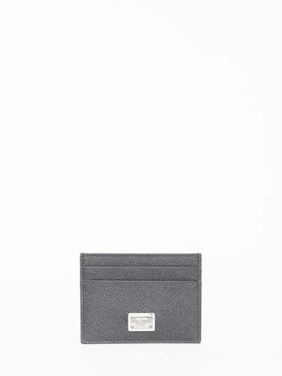 Dolce & Gabbana Metal Plaque Grey Cardholder In Black