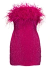 RETROFÉTE PINK SEQUIN EMEBLLISHED MINI-DRESS WITH FEATHERS IN VISCOSE WOMAN