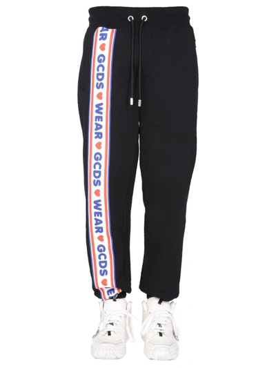 Gcds Jogging Trousers With Cute Tape Logo Band In Black