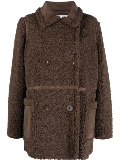 Stand Studio Double-breasted Faux-fur Jacket In Black