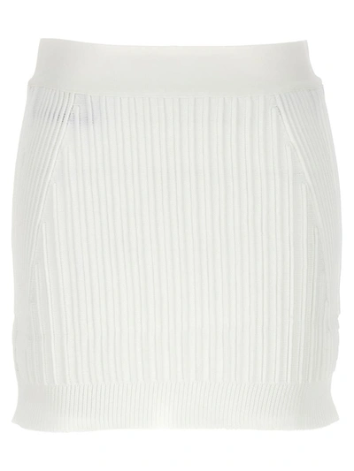 Herve Leger Ottoman Low Rise Mini Skirt In White