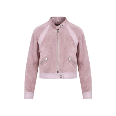 Ralph Lauren Tom Ford Leather Cropped Jacket In Fawn