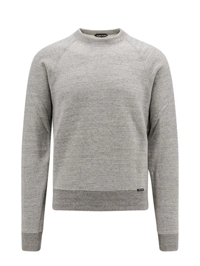 Tom Ford Logo Tag Crewneck Sweatshirt In Grey