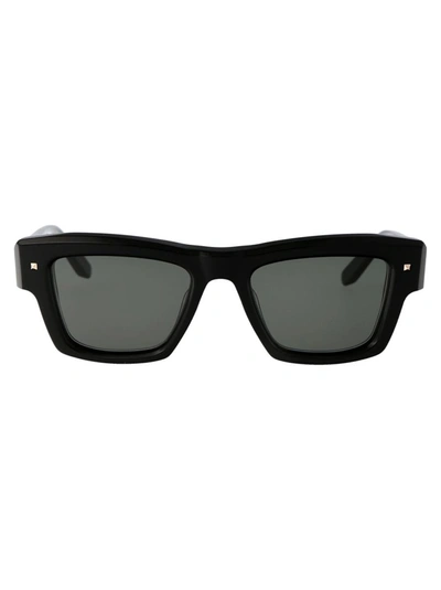 Valentino Xxii Sunglasses In Black - White Gold W/dark Green Lenses