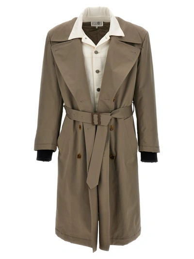 Mm6 Maison Margiela Trench Coat With Contrasting Inserts In Beige