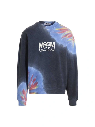 Msgm Tie Dye Cotton Crewneck Sweatshirt In Multicolour