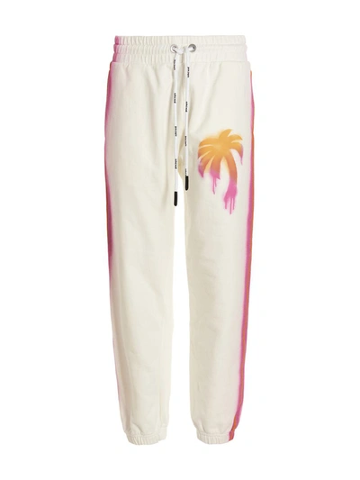 Palm Angels Sprayed Palm Cotton Track Pants In White Multi