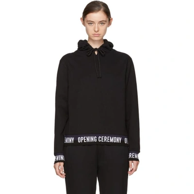 Opening Ceremony Ribbed Knit-trimmed Cotton-jersey Hooded Top In Black