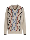 Plan C Geometric Pattern V-neck Knit Sweater In Multicolor