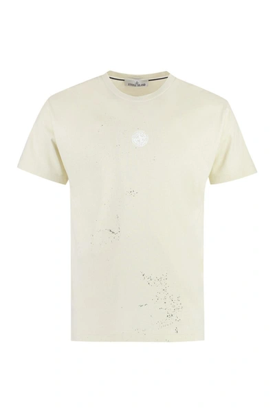 Stone Island Man Ivory Cotton T-shirt In Beige