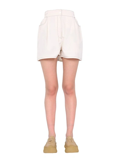 Sunnei Logo Patch Shorts In Beige