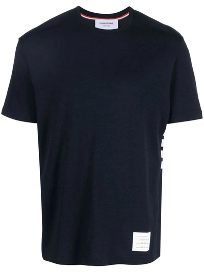 Thom Browne Blue 4-bar Cotton T-shirt In Navy