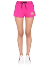 Versace Shorts With Greek Logo Patch In Fuchsia