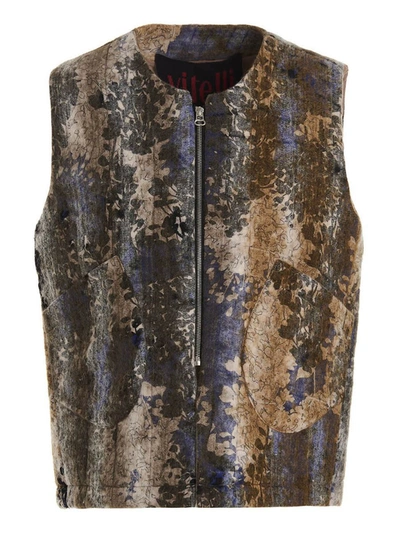 Vitelli Abstract Pattern Sleeveless Vest With Front Pockets In Multicolor