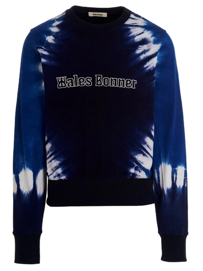 Wales Bonner Tie-dye Logo-embroidered Sweatshirt In Azul