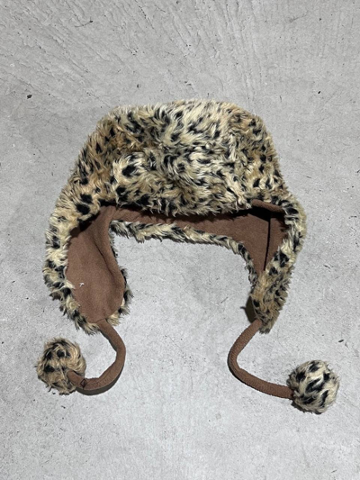 Pre-owned Archival Clothing Vintage Y2k Trapped Leopard Hat Winter