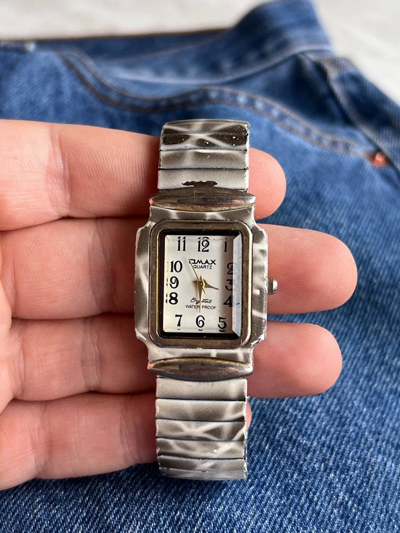 Pre-owned Vintage Japanese Style 90's Omax Japan Watch Futuristic Steel In Silver