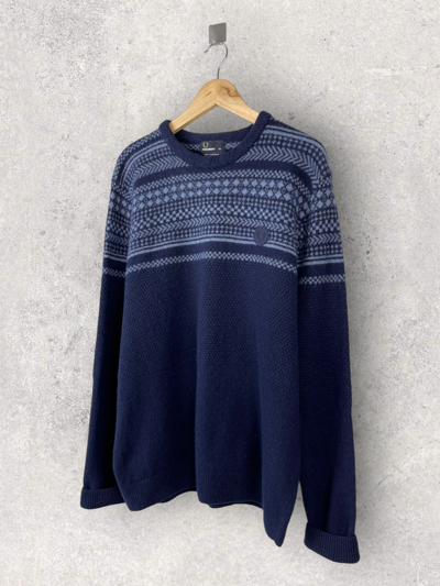 Pre-owned Cashmere Wool X Fred Perry Wool Sweater Knitwear Streetwear In Blue