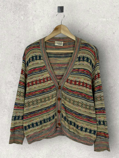 Pre-owned Cardigan X Missoni Vintage 90's Missoni Cardigan Knitwear Crochet Aztec In Multicolor
