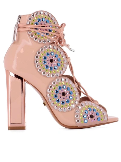 Kat Maconie 100mm Patent Leather Lace Up Sandals In Pink