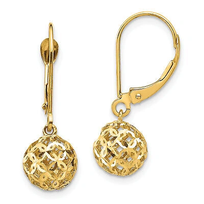 Pre-owned Precious 14k Diamond-cut Bead Dangle Leverback Earrings Ye1871 In Yellow