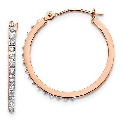 Pre-owned Diamond Fascination 14k Rose Gold  Round Hinged Hoop Earrings Df268 In White