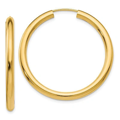 Pre-owned Precious 14k Polished Endless Tube Hoop Earrings Tf809 In Yellow