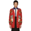 GUCCI RED OVERSIZED EMBROIDERED WOOL CARDIGAN,478661 X5Z13