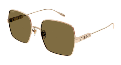 Pre-owned Gucci Square Sunglasses Gg1434s-002 Full Rim Gold Frame Brown Lenses